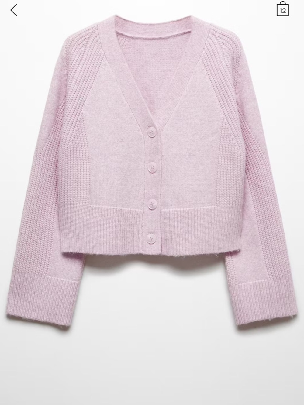 Mango Pale purple V-Neck Button Front Cropped Cardigan